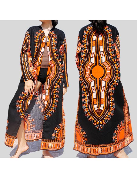 Kimono Dashiki rojo y negro para mujer
