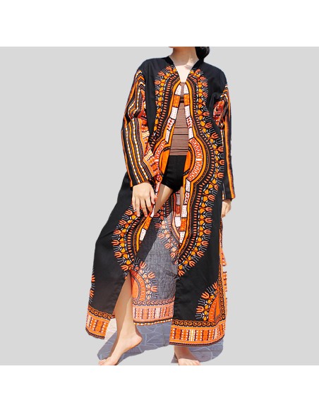 Kimono Dashiki noir et rouge pour femme