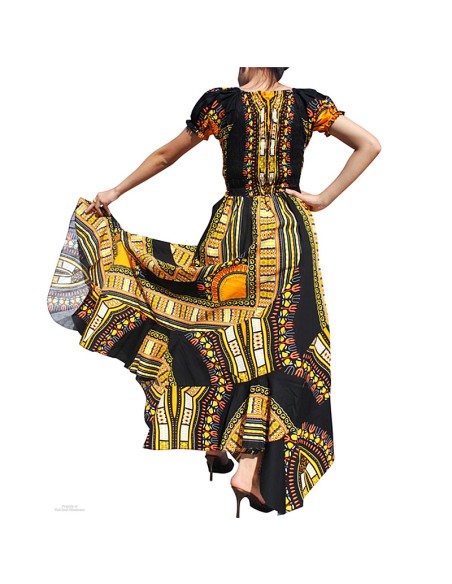 Robe jaune et noir Dashiki de soirée