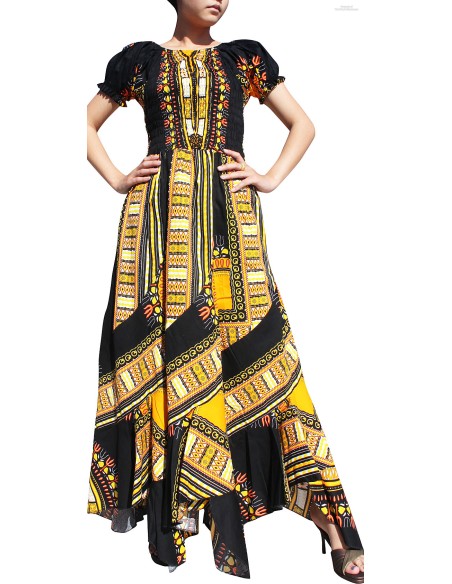 Robe jaune et noir Dashiki de soirée