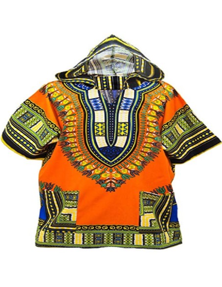 Orange Dashiki hooded T-shirt