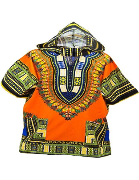 Orange Dashiki hooded T-shirt