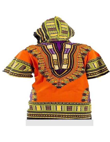 Orange Dashiki hooded T-shirt