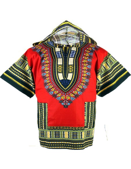 Camiseta Dashiki rojo con capucha