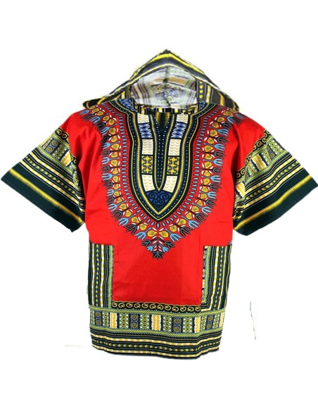 Camiseta Dashiki rojo con capucha