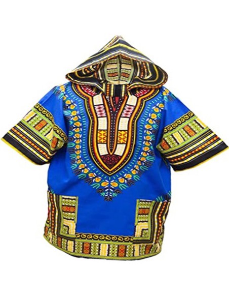 Camiseta Dashiki azul con capucha