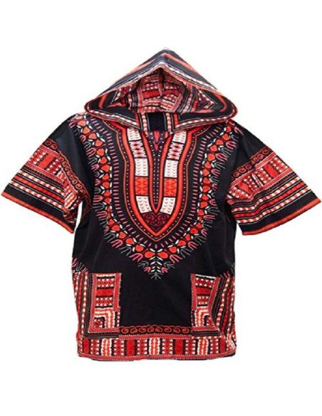 T-shirt à capuche Dashiki rouge et noir