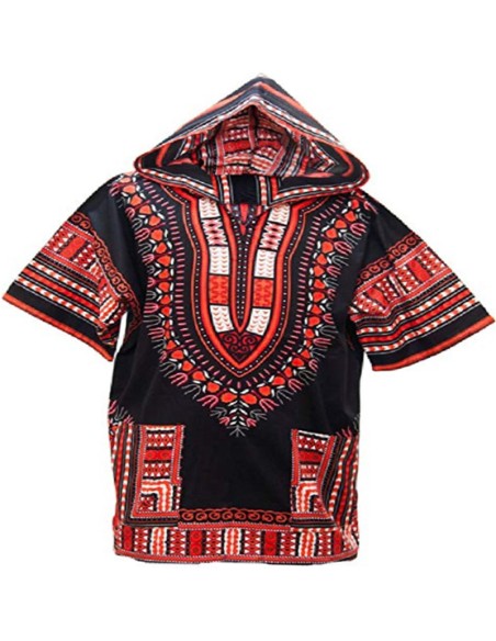 Black and Red Dashiki hooded T-shirt