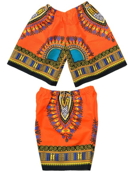 Conjunto de Camiseta y Pantalón Corto naranja Dashiki para Niño