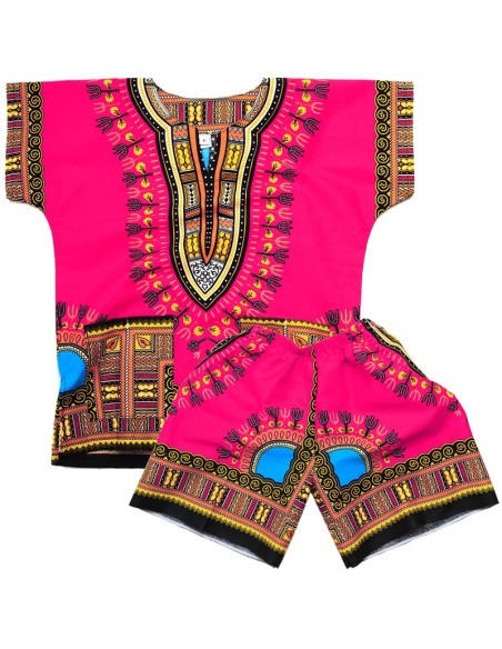 Conjunto de Camiseta y Pantalón Corto rosa Dashiki para Niño