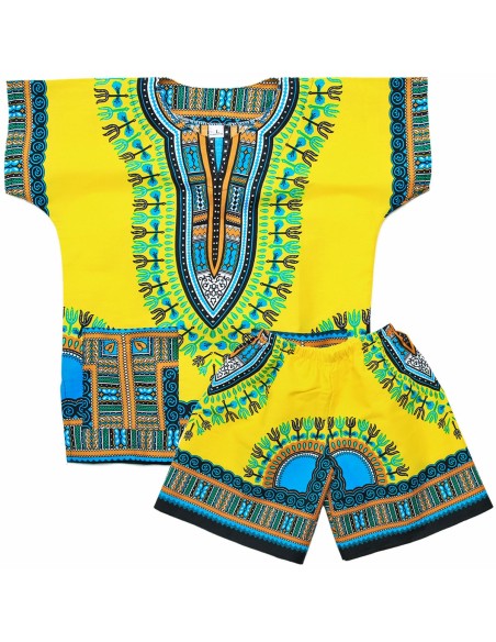 Ensemble T-shirt et Short jaune Dashiki pour enfant