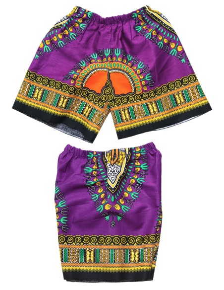 Conjunto de Camiseta y Pantalón Corto morado Dashiki para Niño