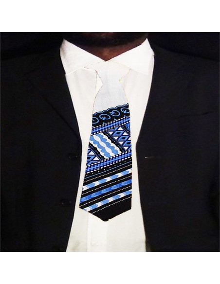 Corbata Dashiki blanca y azul para hombre