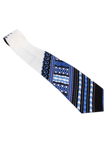 Corbata Dashiki blanca y azul para hombre