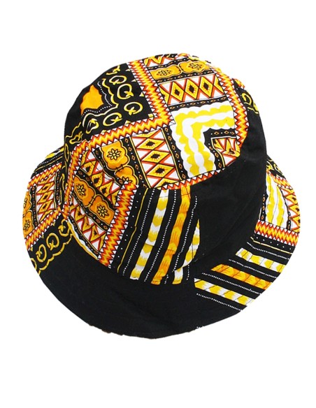 Yellow and black Dashiki bucket hat