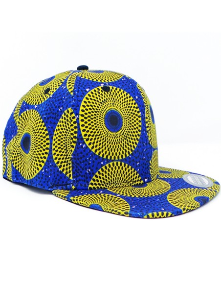 Casquette bleu et jaune en tissu Wax