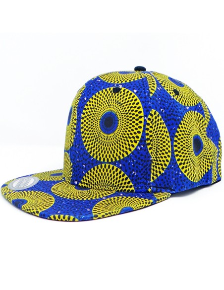 Blue and yellow cap in Wax fabric