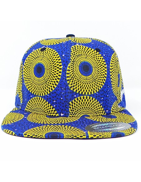 Blue and yellow cap in Wax fabric