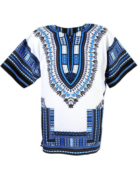 T-shirt Dashiki blanc et bleu