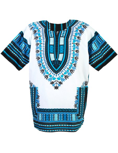 Camiseta Dashiki azul claro y blanca