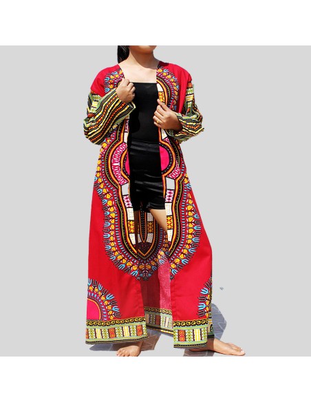 Kimono Dashiki rouge pour femme