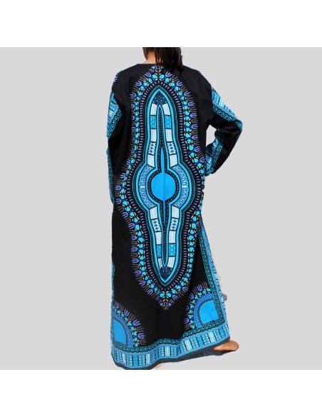Kimono Dashiki azul y negro para mujer
