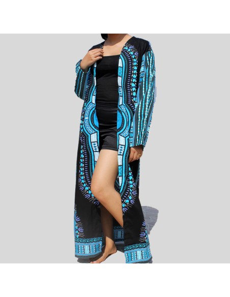 Black and Blue Dashiki Kimono for women