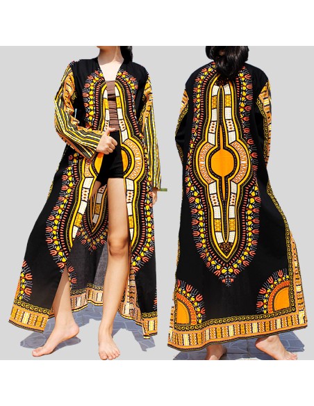 Kimono Dashiki amarillo y negro para mujer